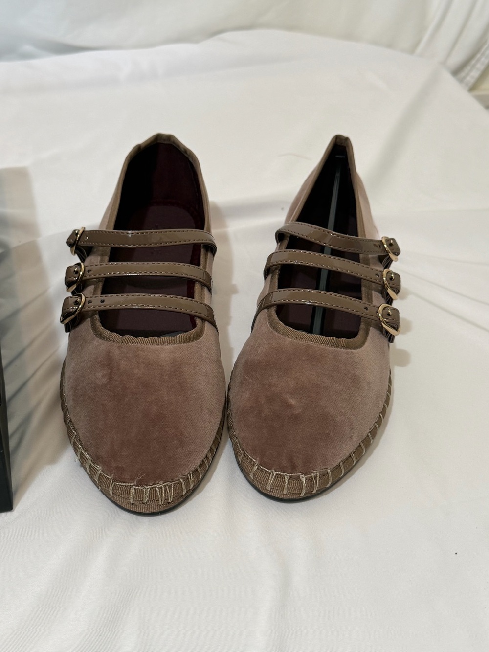 Flabelus Mina Triple Strap Velvet Mary Jane Flats Brown EU 41 NIB Handmade Spain - Picture 12 of 17